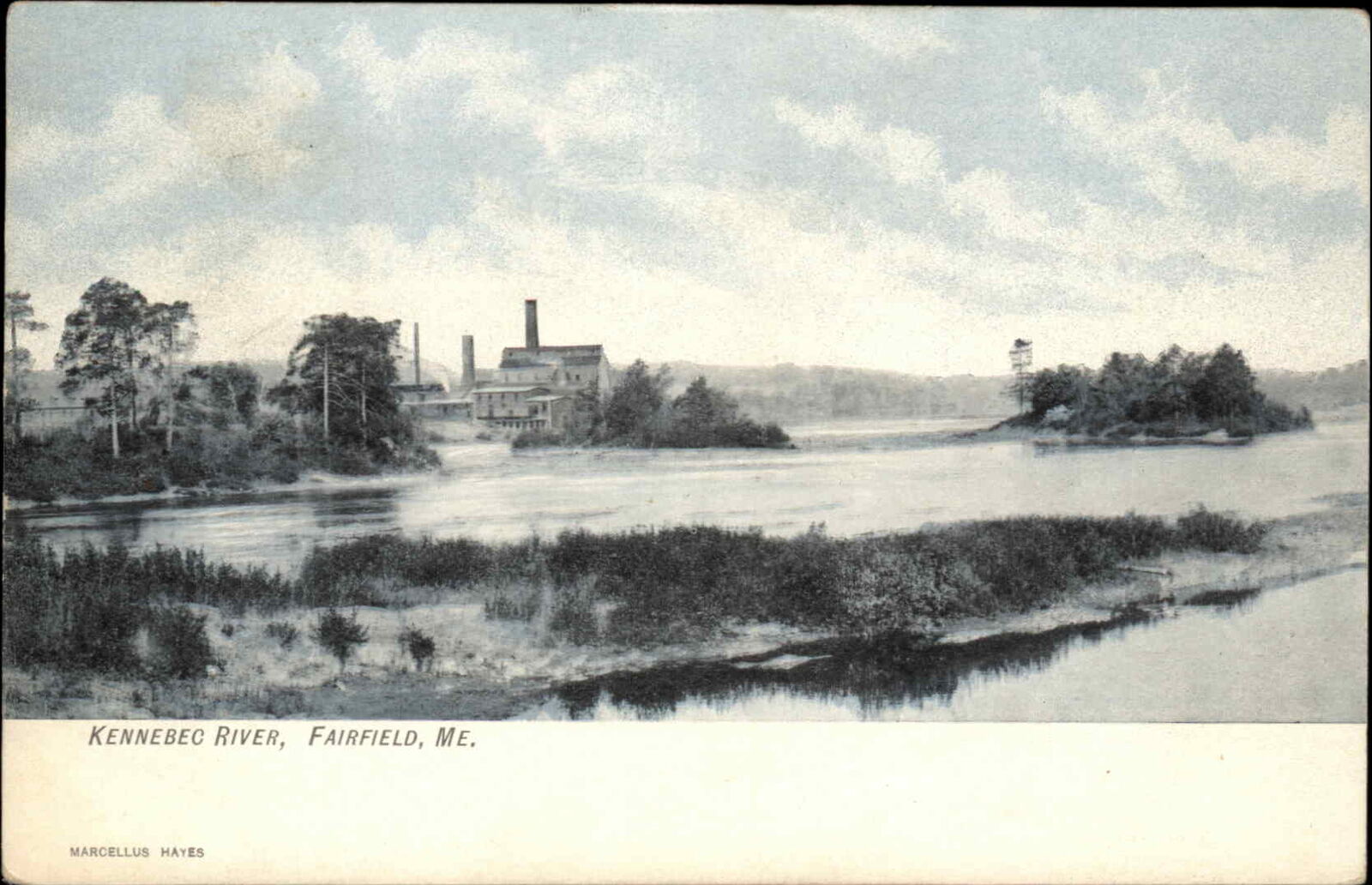 Fairfield Maine ME Kennebec River Bird's Eye View c1910 Vintage Postcard