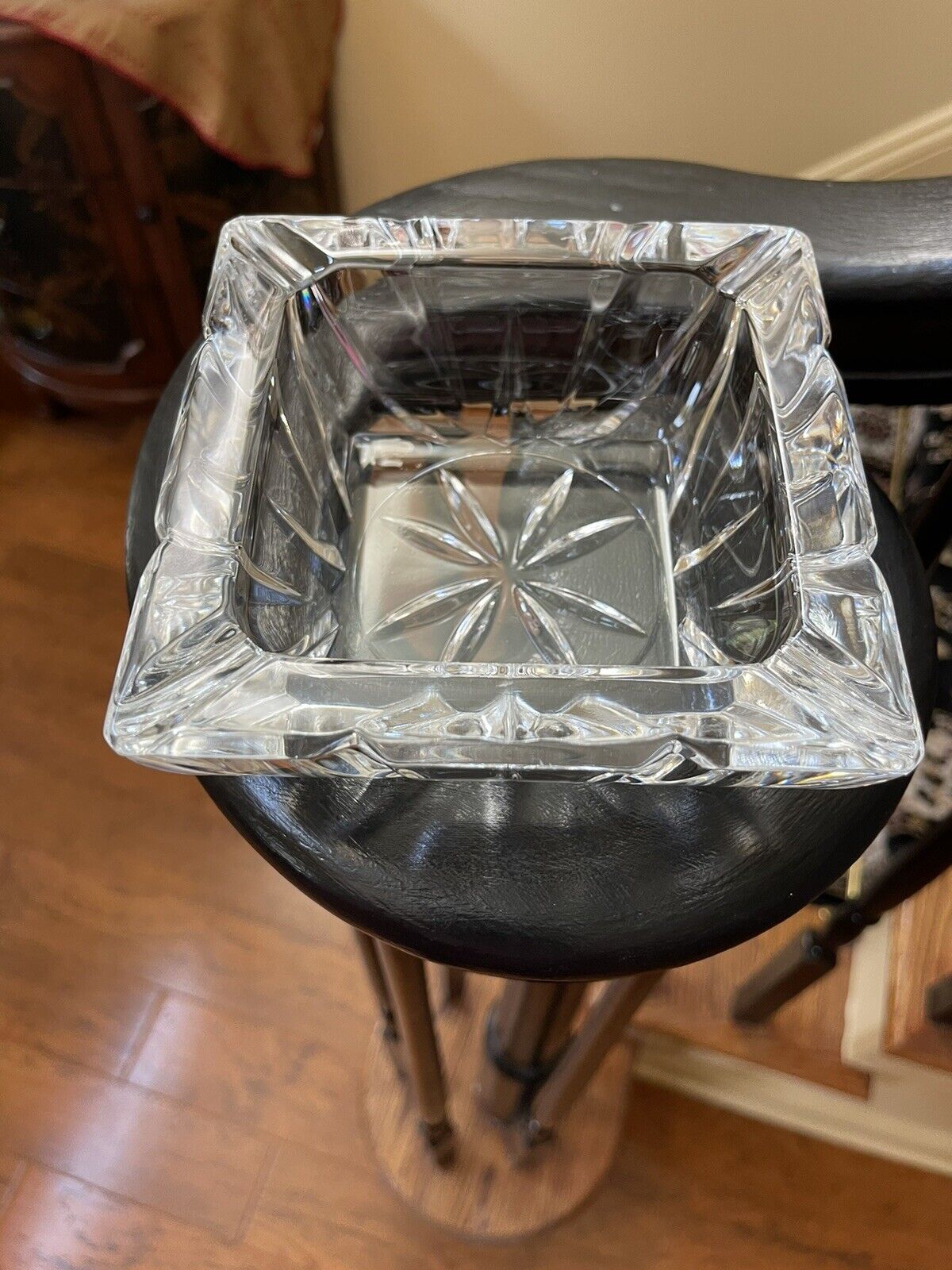 Diamond Cut Heavy Lead Crystal Ashtray 5”Collectible Heavy Vintage