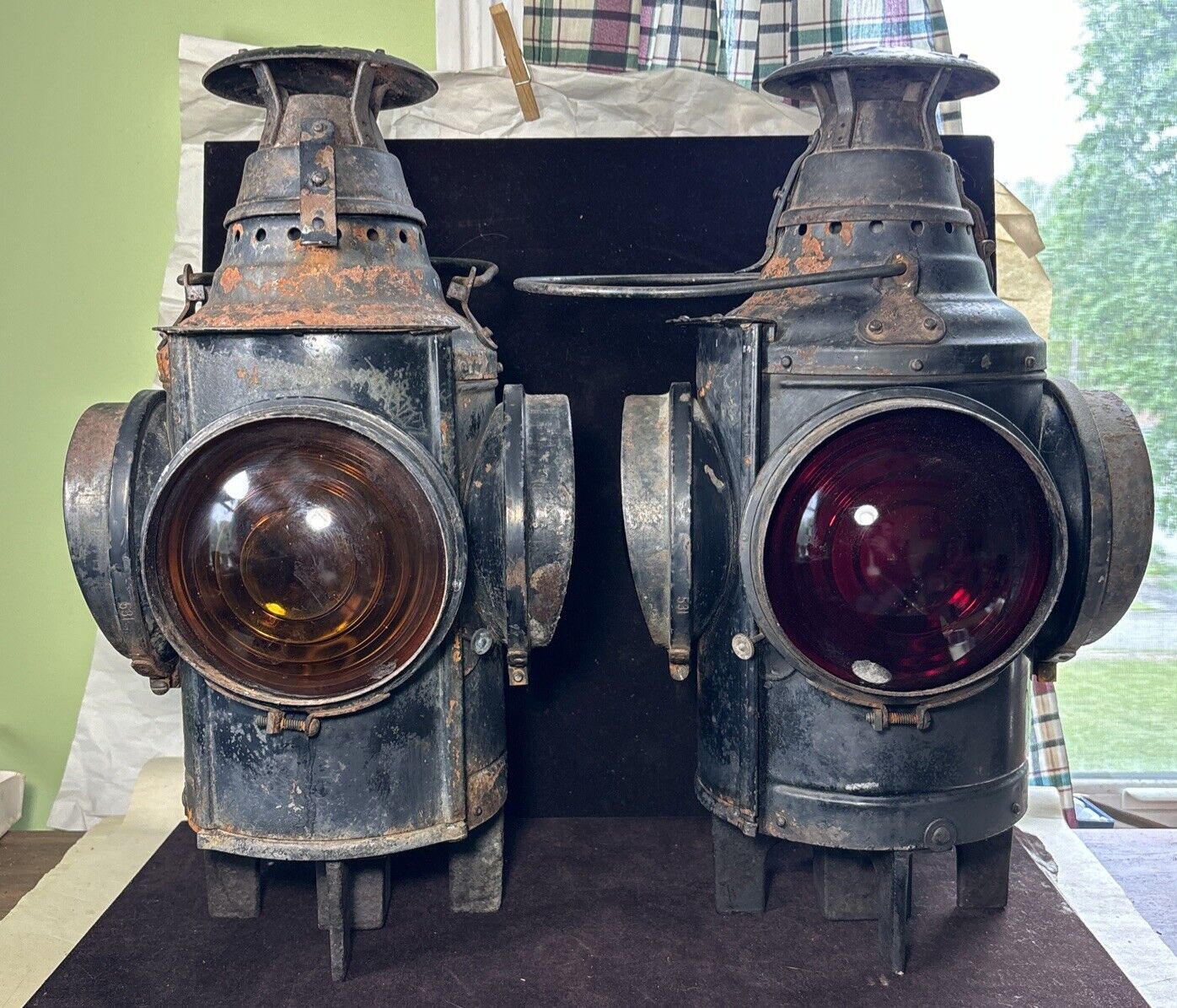 Antique Pair NYC RR New York Central Railroad Switch Lanterns Lamp Dressel