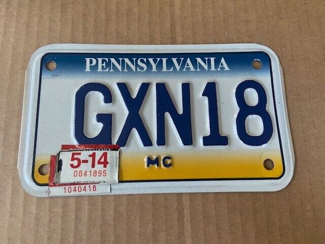 PA Pennsylvania Motorcycle License Plate - GXN18