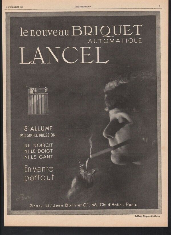 1927 LANCEL LIGHTER CIGARETTE TOBACCO WOMAN SMOKE PROTA AUTOMATIC NOUVEAU 21442