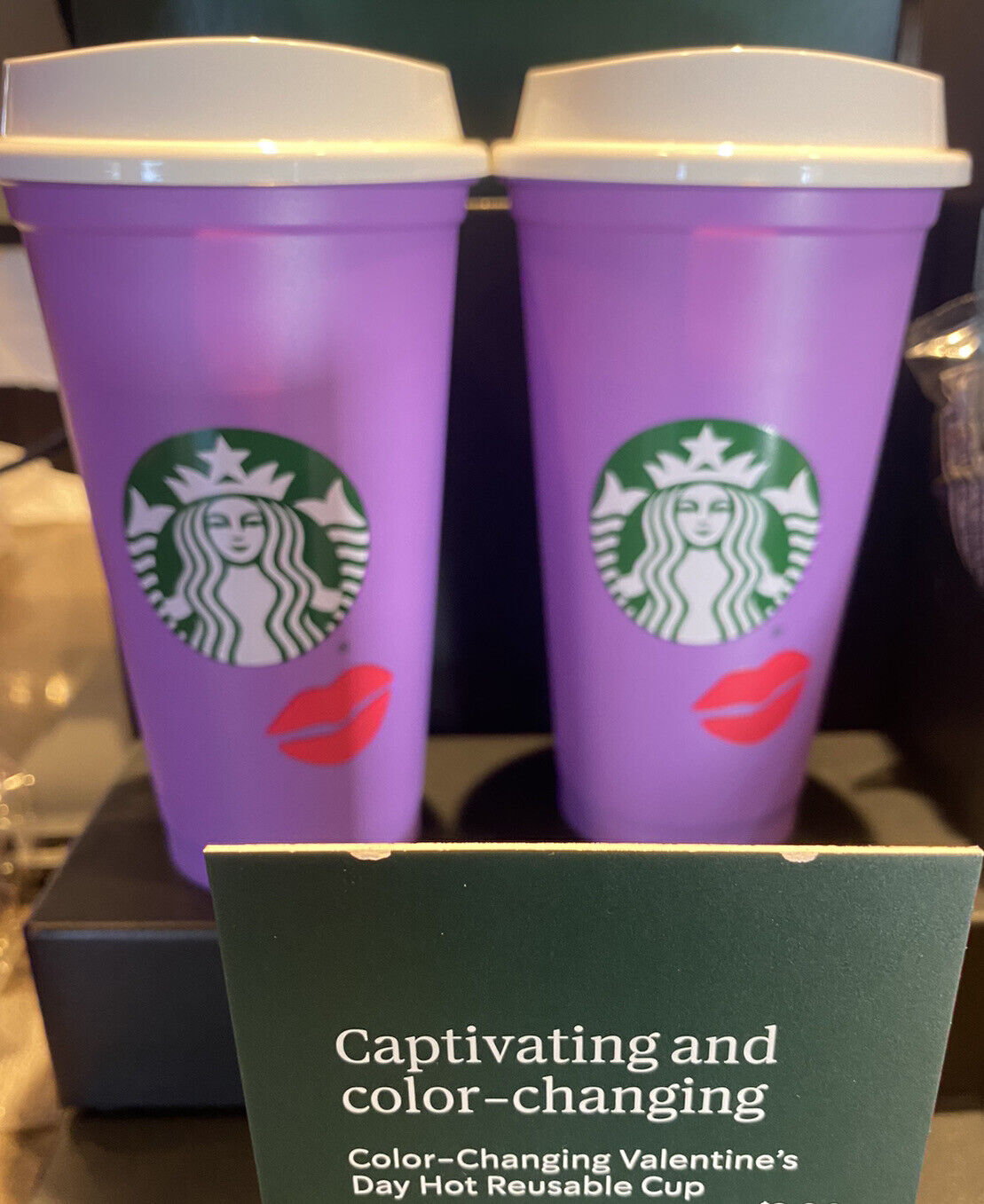 2x Starbucks Valentine’s Color Changing Cups Reusable Red To Pink Lips NEW