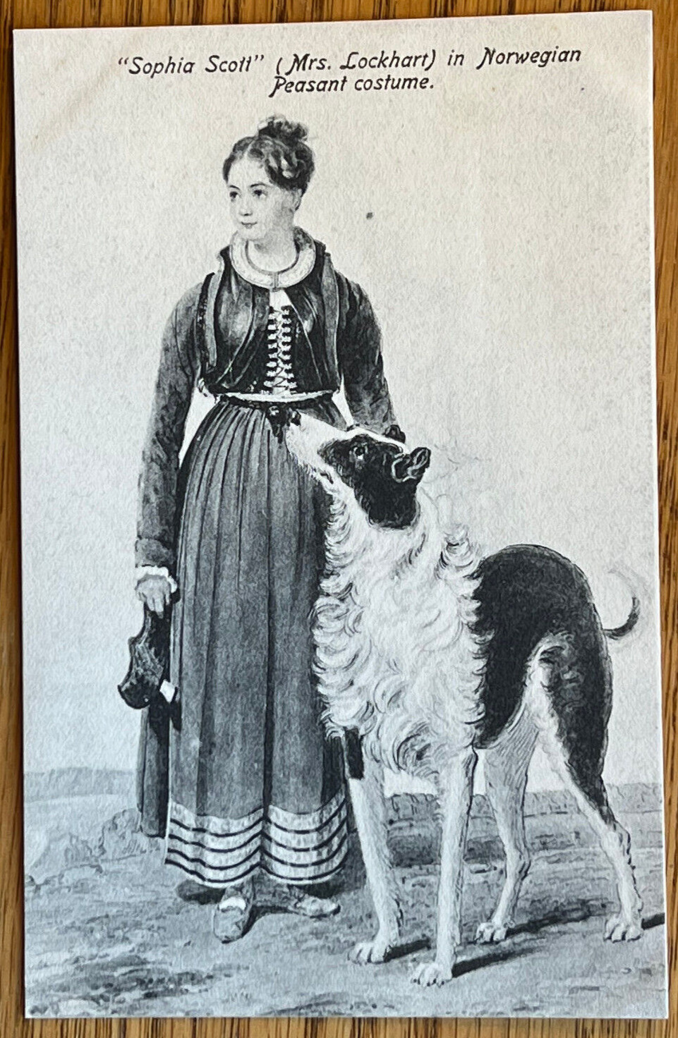 Sophia Scott, Mrs. Lockhart, In Norwegian Costume With Airdale Dog, ca 1910 PC