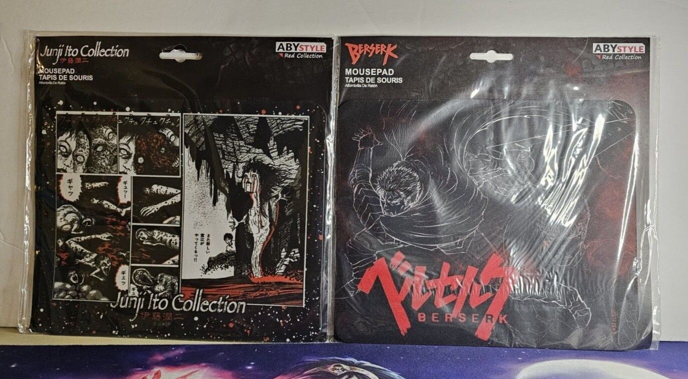 2x Horror Anime Junji Ito & Berserk Mousepad Rubber Mouse Pads ABYstyle NEW Guts