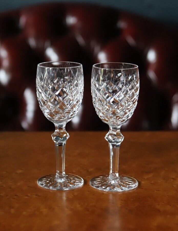 2 Vintage WATERFORD crystal glasses POWERSCOURT White Wine Glasses 6 3/8”