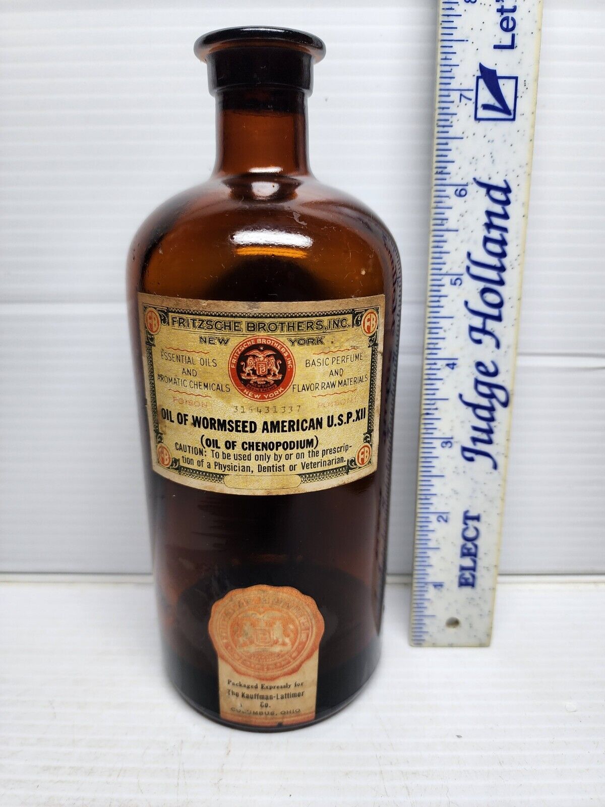 Vintage Perfume Ingredient Bottle Old Paper Label Wormwood Oil Chemist Pharmacy 