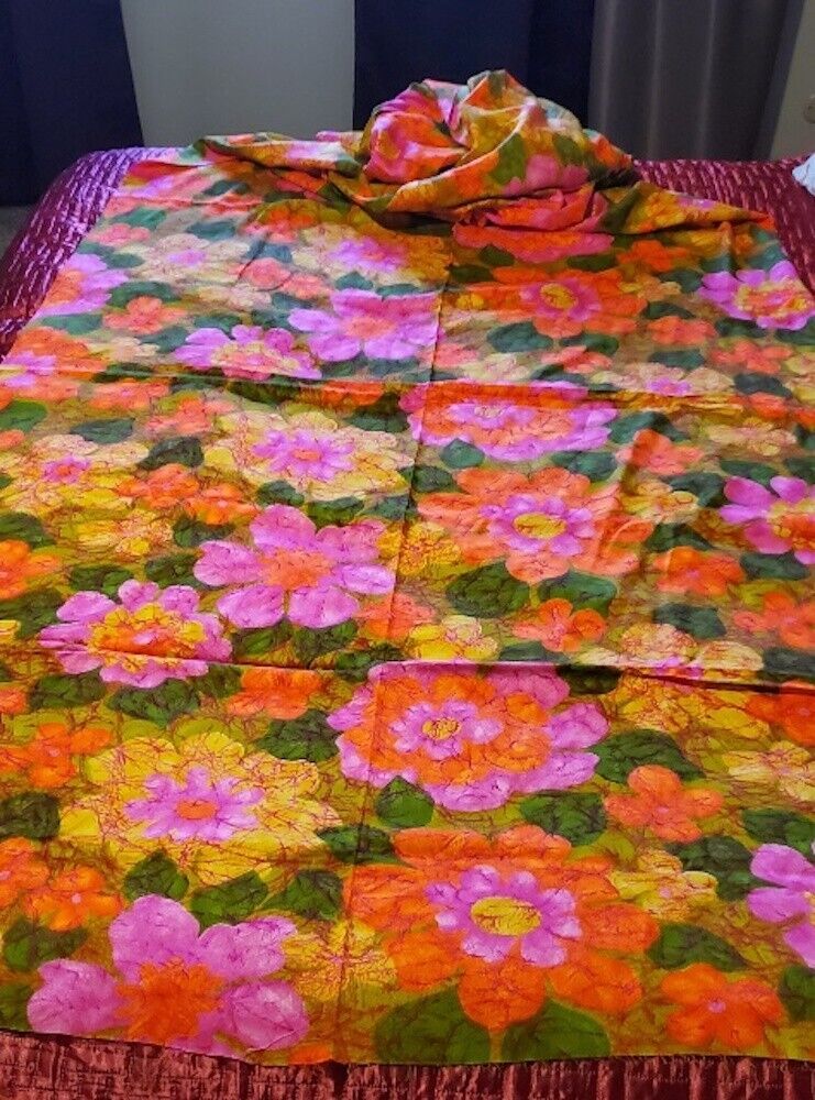 Vintage 1960s, \'70s Mod/Hippie Flower Power MCM Bold Floral Fabric, 4+ Yards