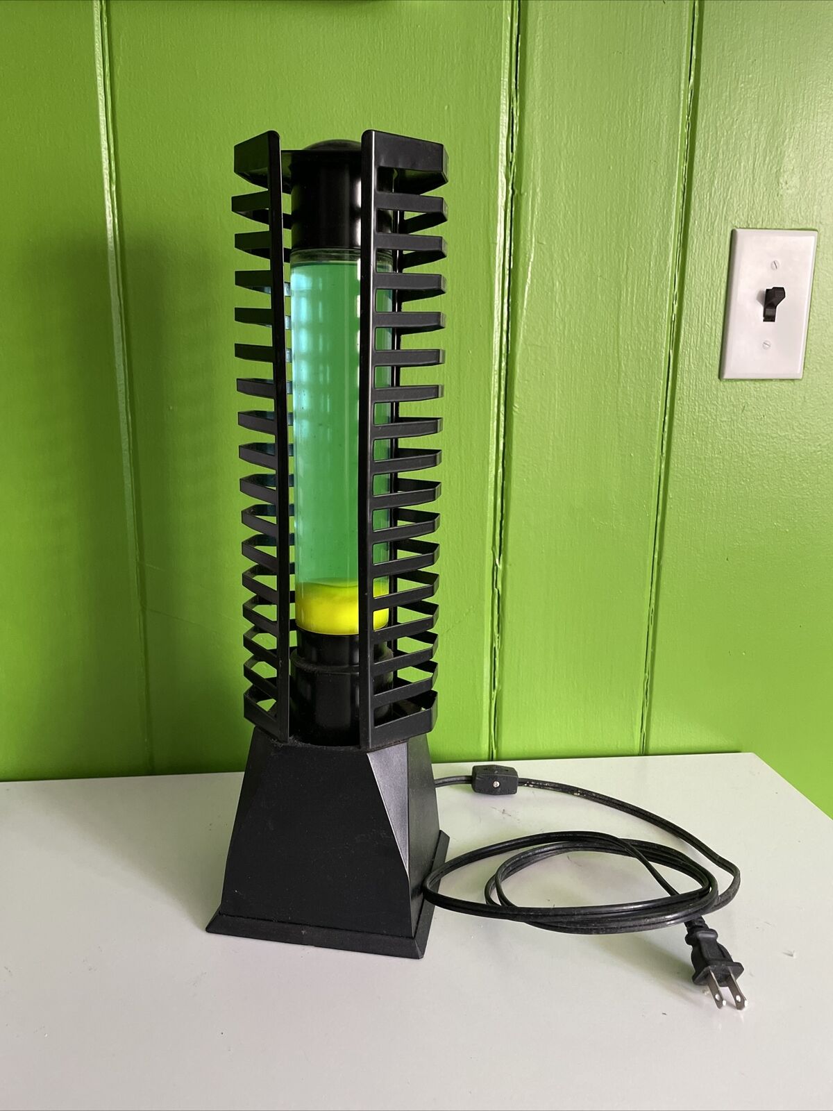 Vintage 80s-90s Large Lava Lamp Table Tower, Neon Yellow CD/Cassette Holder