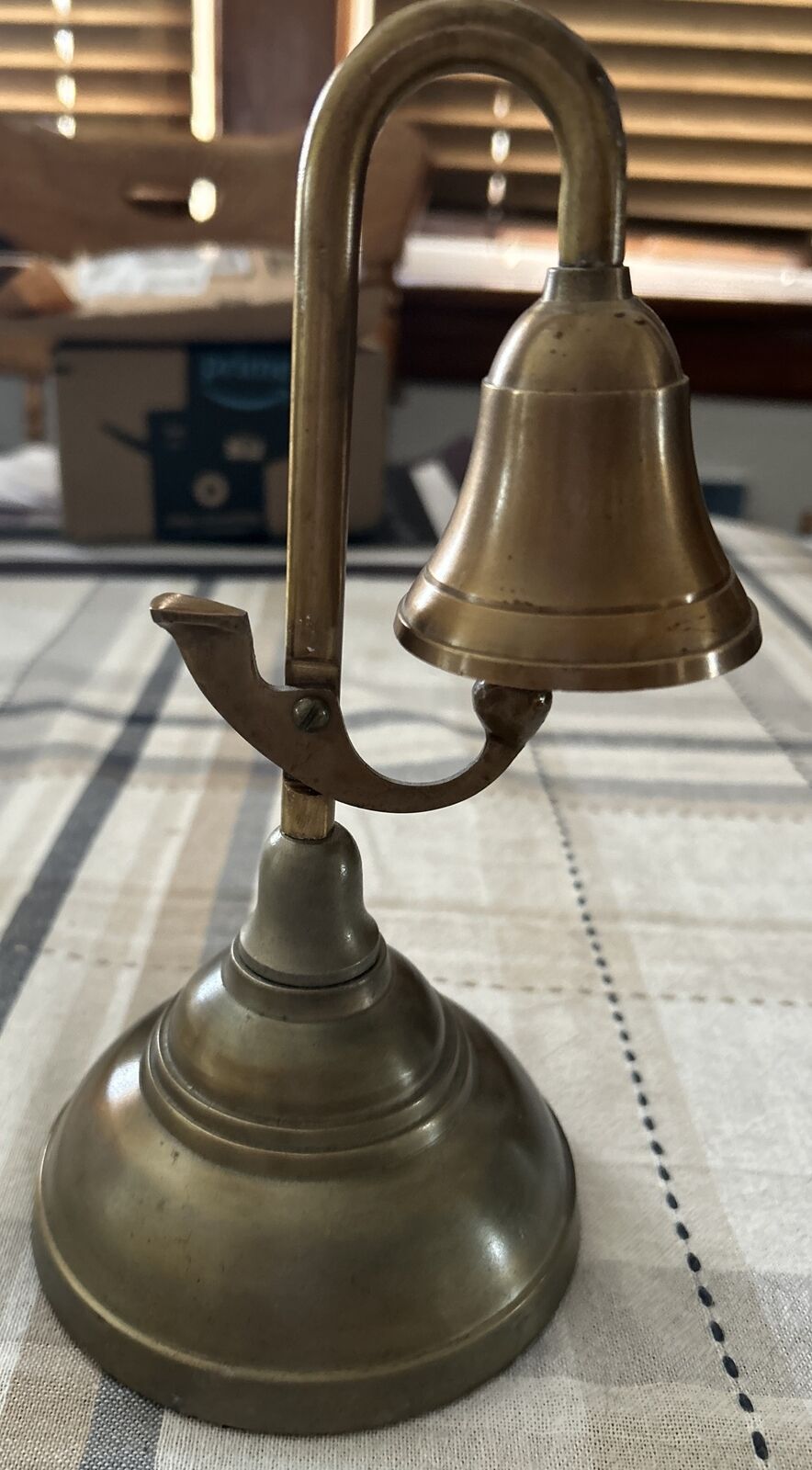 Vintage gooseneck Brass tabl bell, Hotel reception bell.