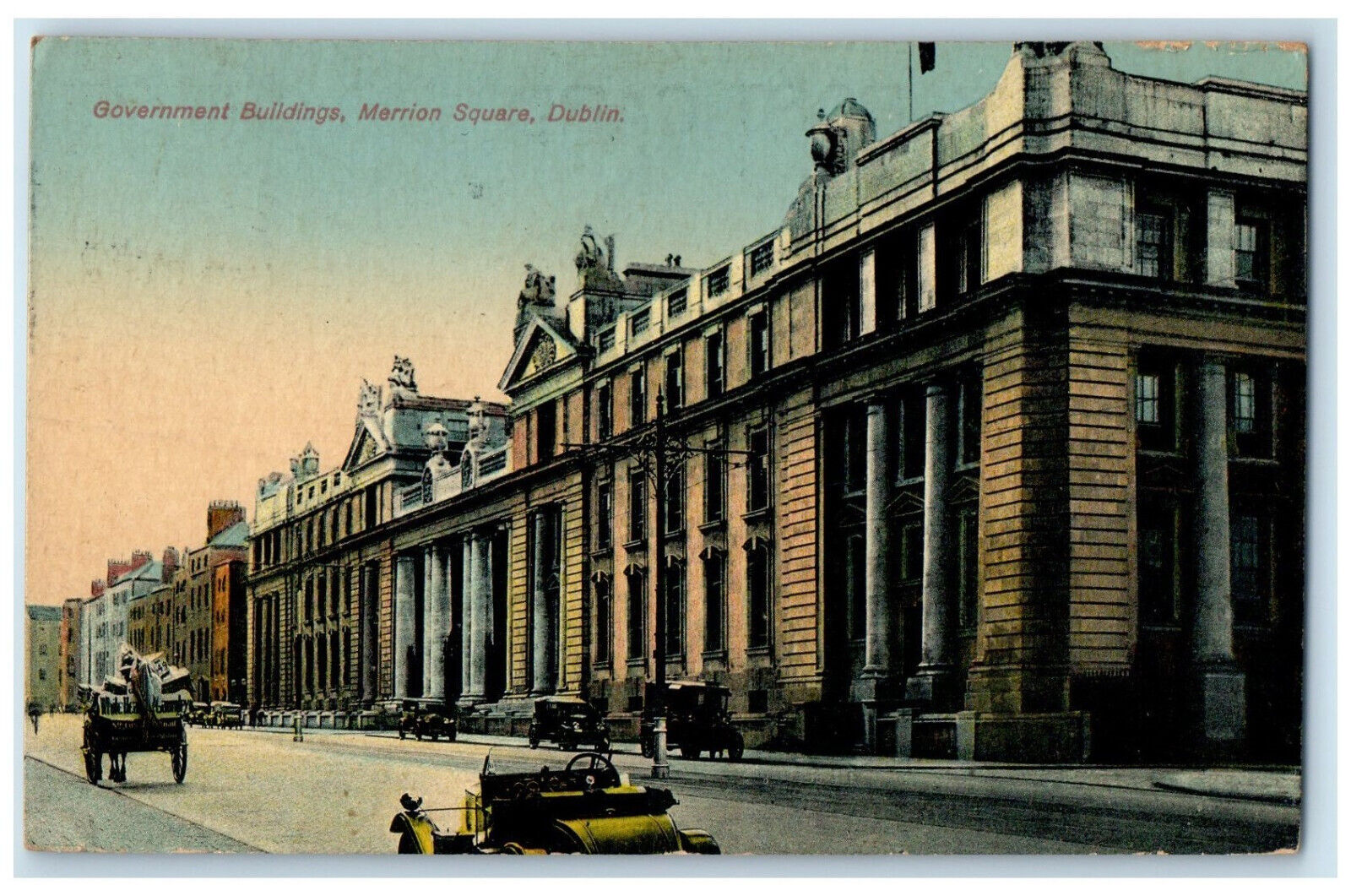 c1910 Government Buildings Merrion Square Dublin Ireland Due 2 Cents Postcard