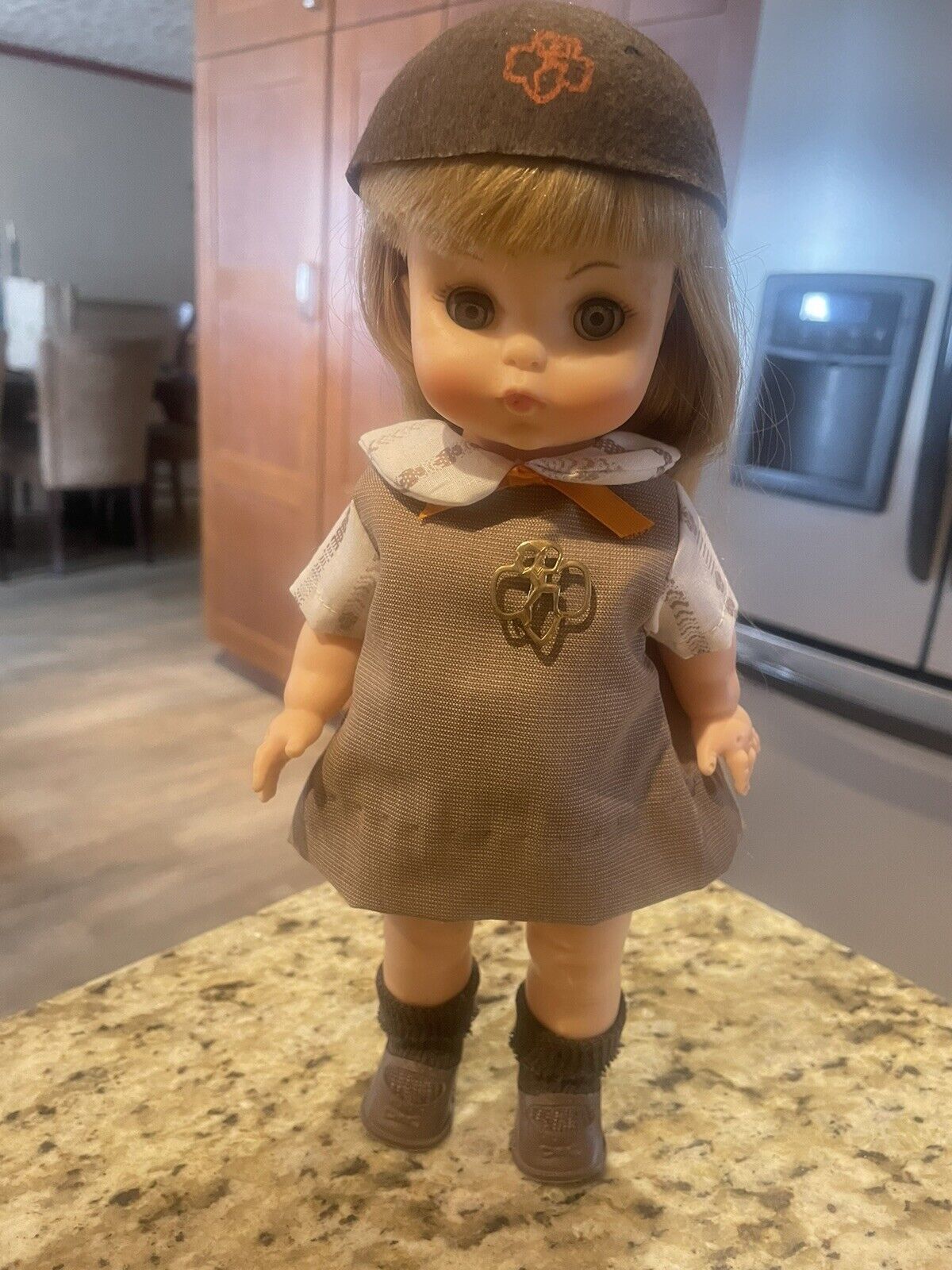 Vintage 1966 Effanbee Girl Scout Brownie Doll Blond Hair Blue Eyes Pin Cap