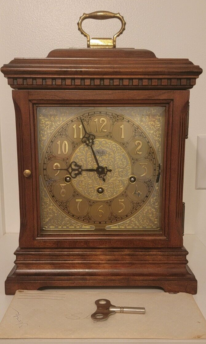 Vintage Sligh Mantel Clock Model# 0504-1-AN w/Key - Works Great