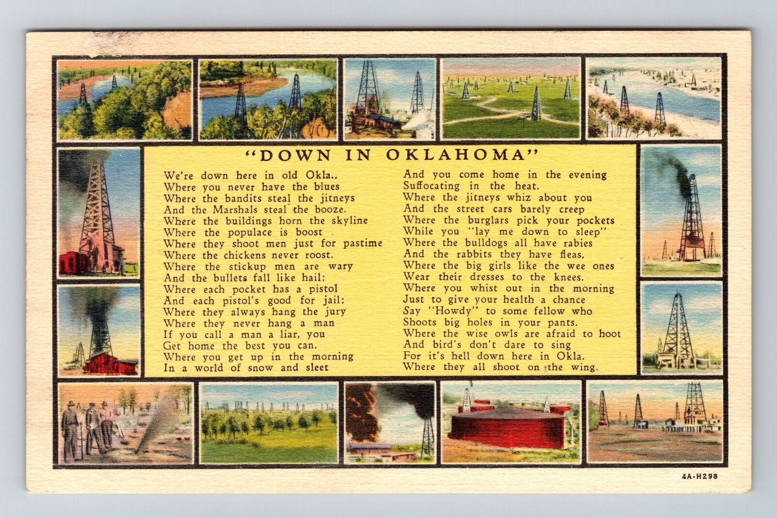 Down In Oklahoma Poem, Montage Of Images Vintage Souvenir Postcard