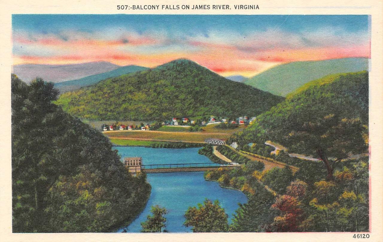 GLASGOW, VA Virginia  BALCONY FALLS On JAMES RIVER  c1940\'s Linen Postcard