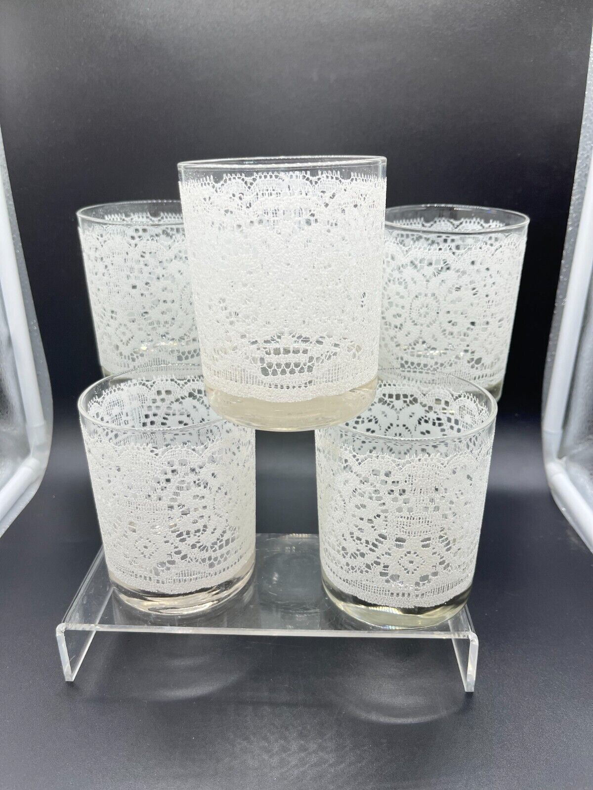 VTG Tastesetter White Lace Design Rock Glasses - Set of 6