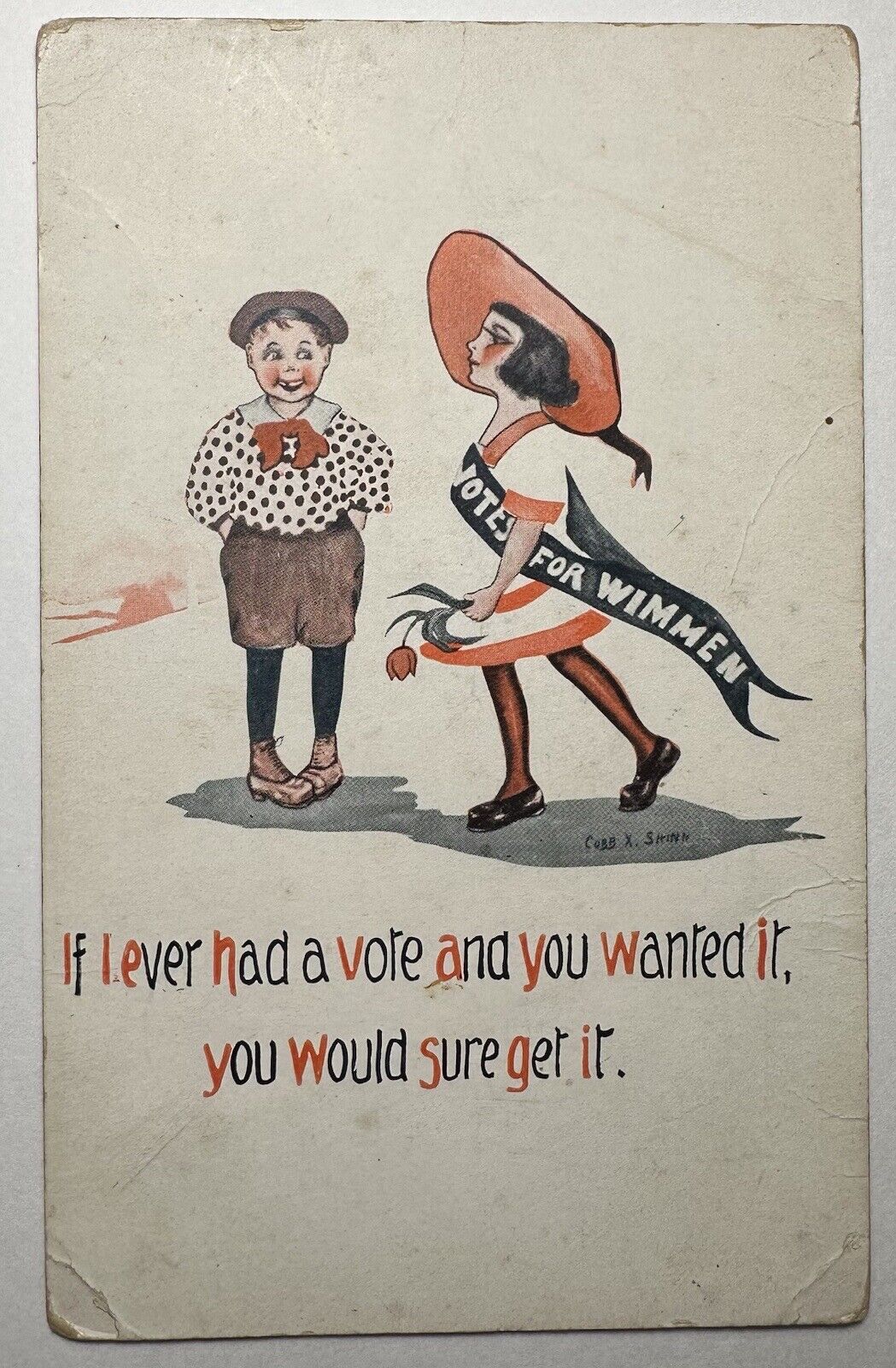 c. 1914 Cobb X Shinn Comic Postcard Votes For Women Suffragette Movement Posted