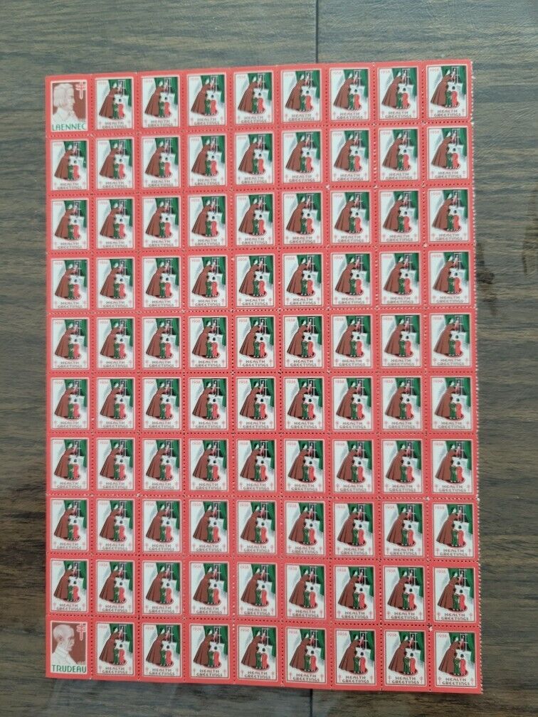 1938 Christmas Seals, partial sheet of 90, Mint 