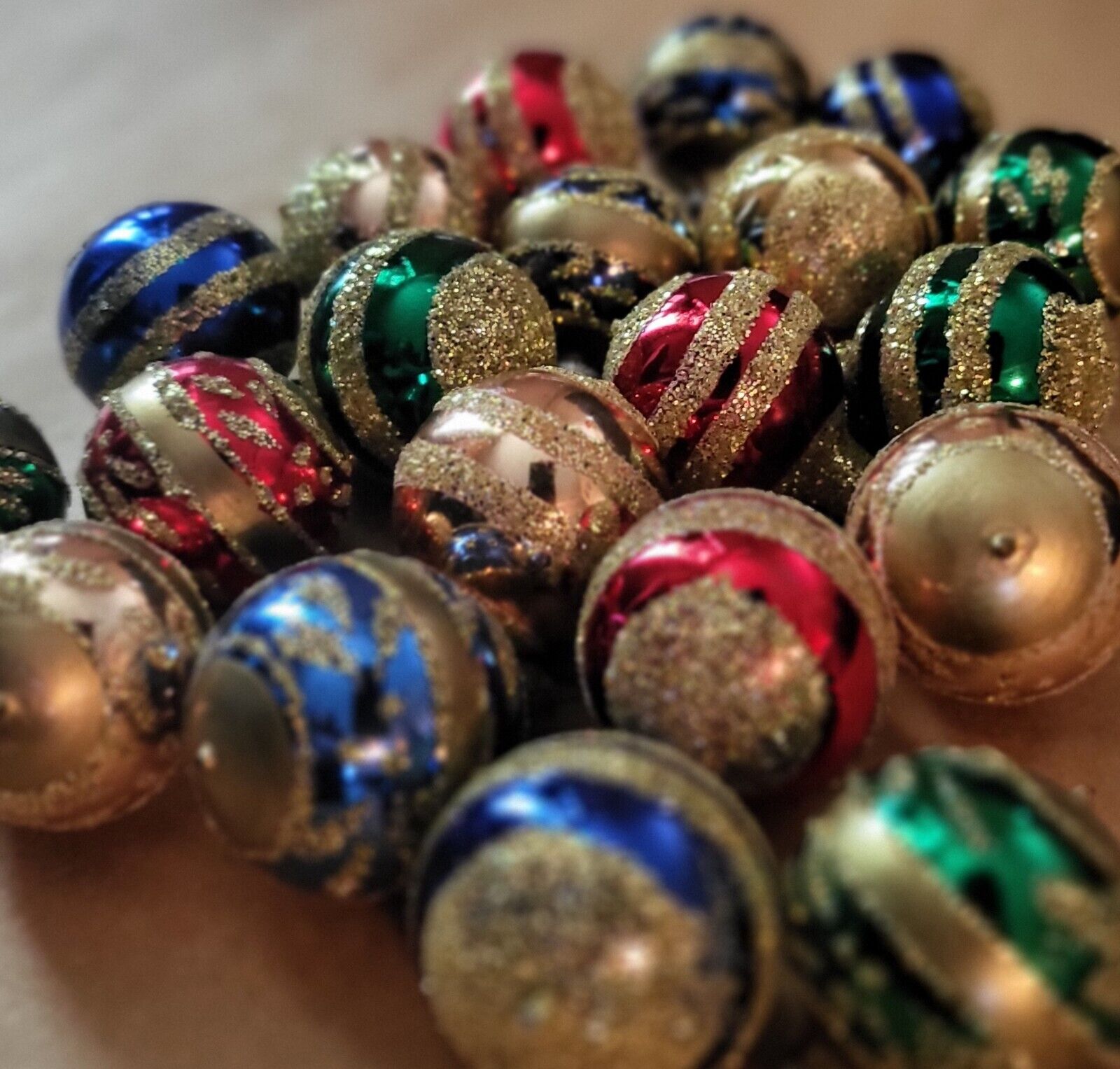 20 | Vintage | Mercury Glass  | Mini | Ball Ornaments | Stencil Glitter | Mica