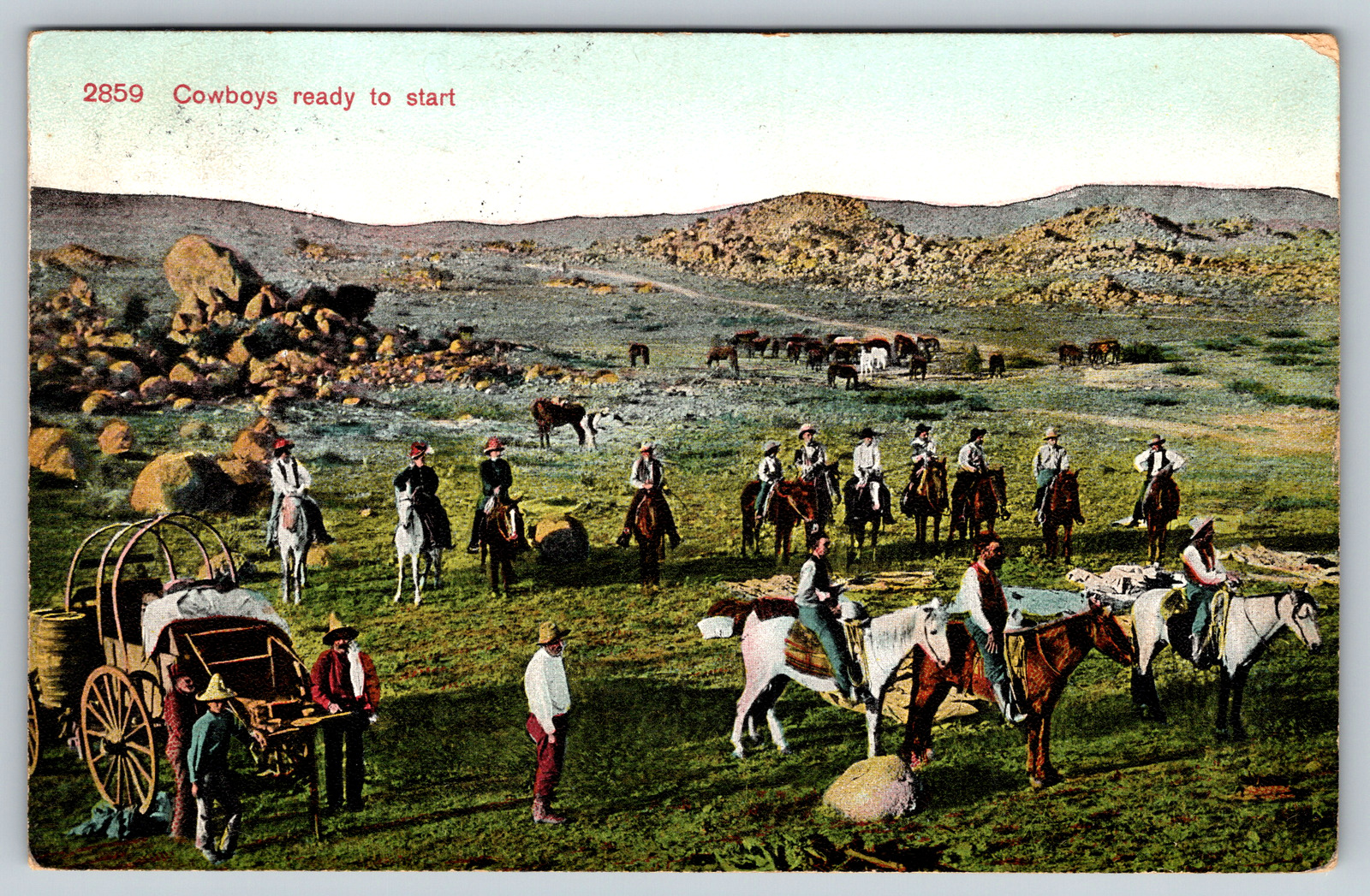 c1910s Cowboys Ready to Start Drive Art Antique Postcard