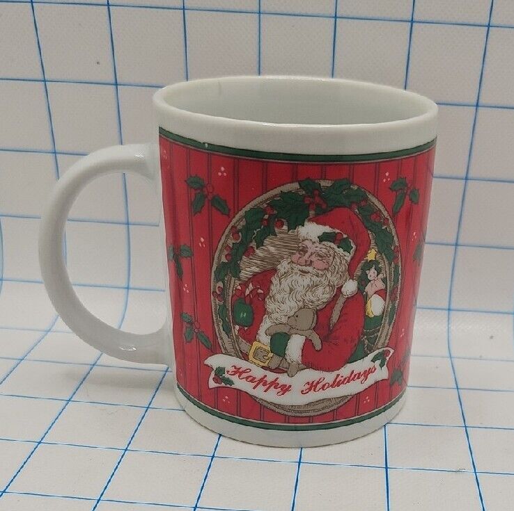 VTG Happy Holidays Santa Christmas Coffee Mug Tea Cup Collectible 