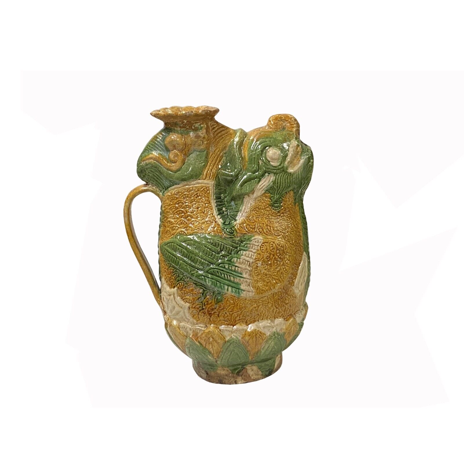 Chinese Tri-Color San Cai Glaze Ceramic Mythical Bird Vase Jar Display ws3864