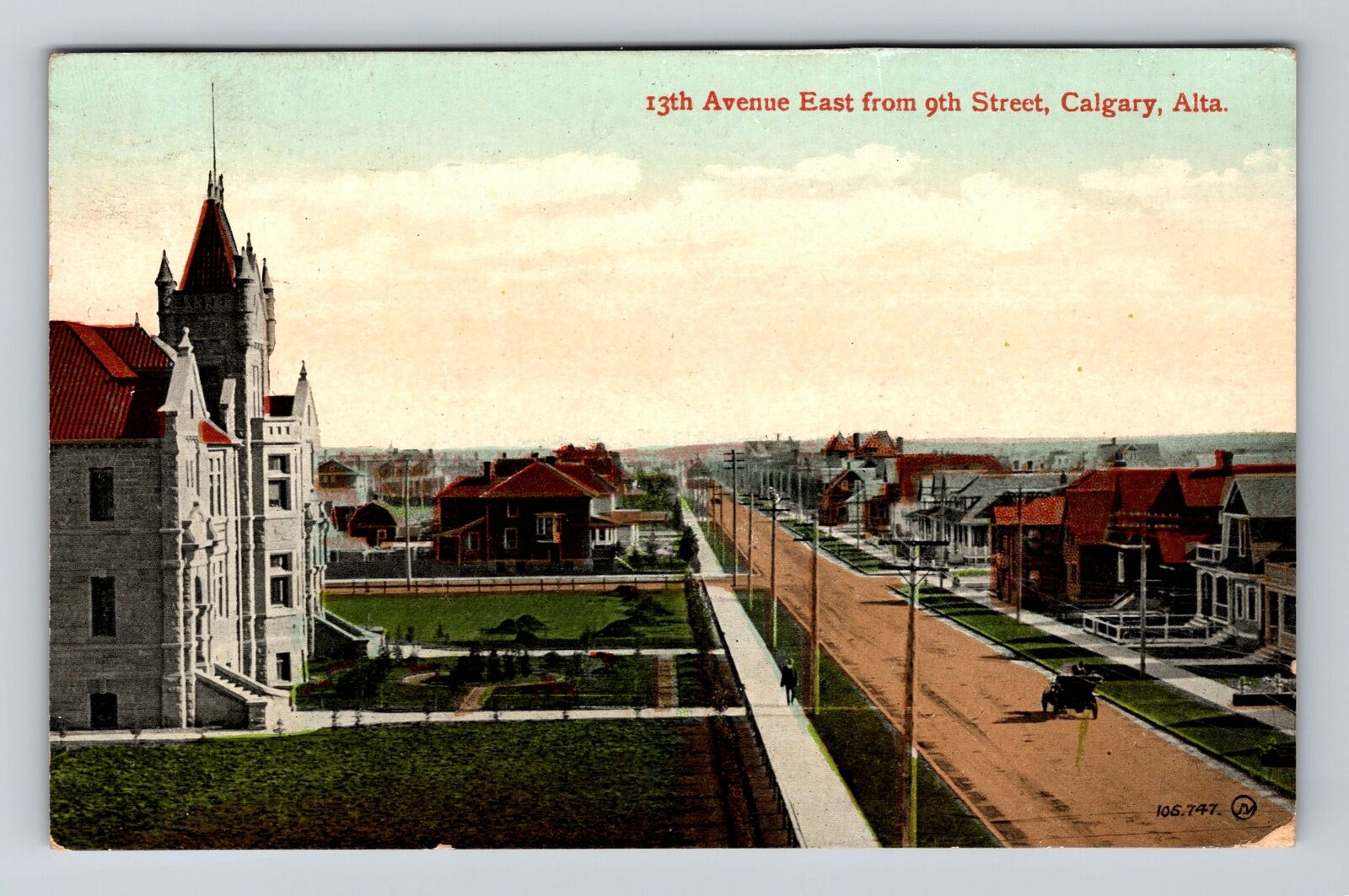 Calgary Canada, 13th Avenue East From 9th Street, Church Vintage c1912 Postcard
