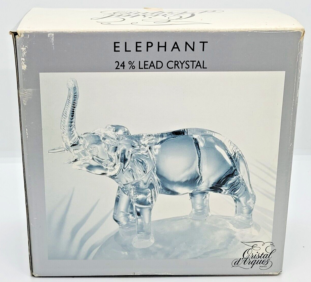 Vintage CRISTAL D\'ARQUES Glass Elephant Figurine 24% Lead Crystal Frosted Base