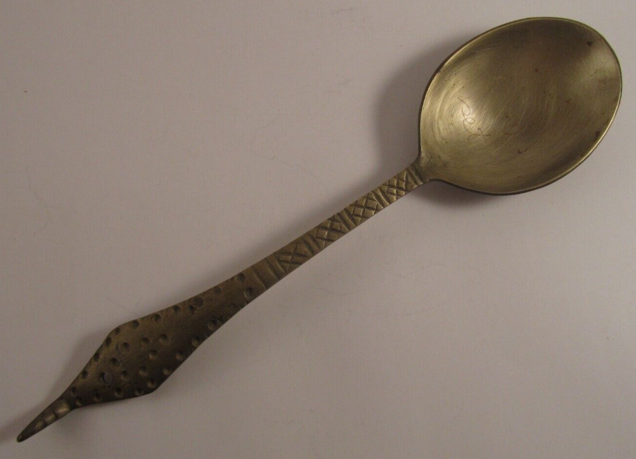 Vintage Large Ornate Rustic Brass Spoon Utensil 12 Inches