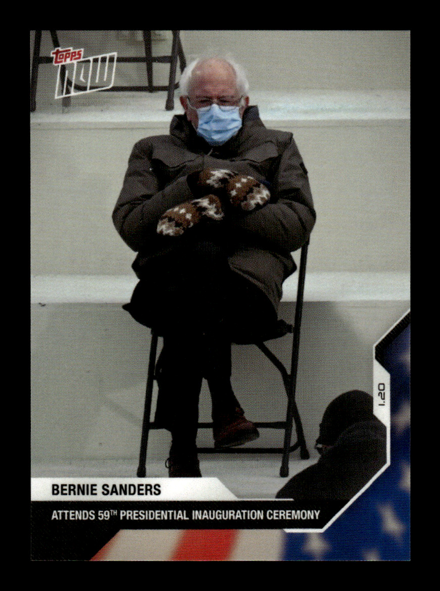 2020-21 Topps Now Election Bernie Sanders #21 Inauguration Mittens Meme Card