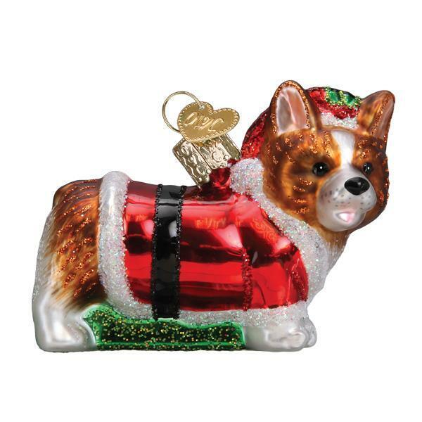 Holly Hat Corgi Puppy Dog Glass Ornament Old World Christmas New In Box 