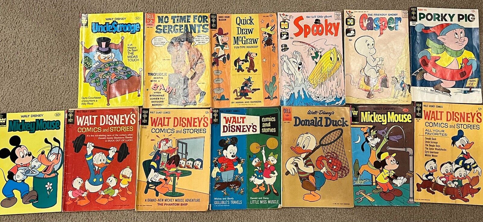 Lot of 13 1960s And 80s WaltDisney Comic Books; Gold Key, Whitman, Dell & Harvey