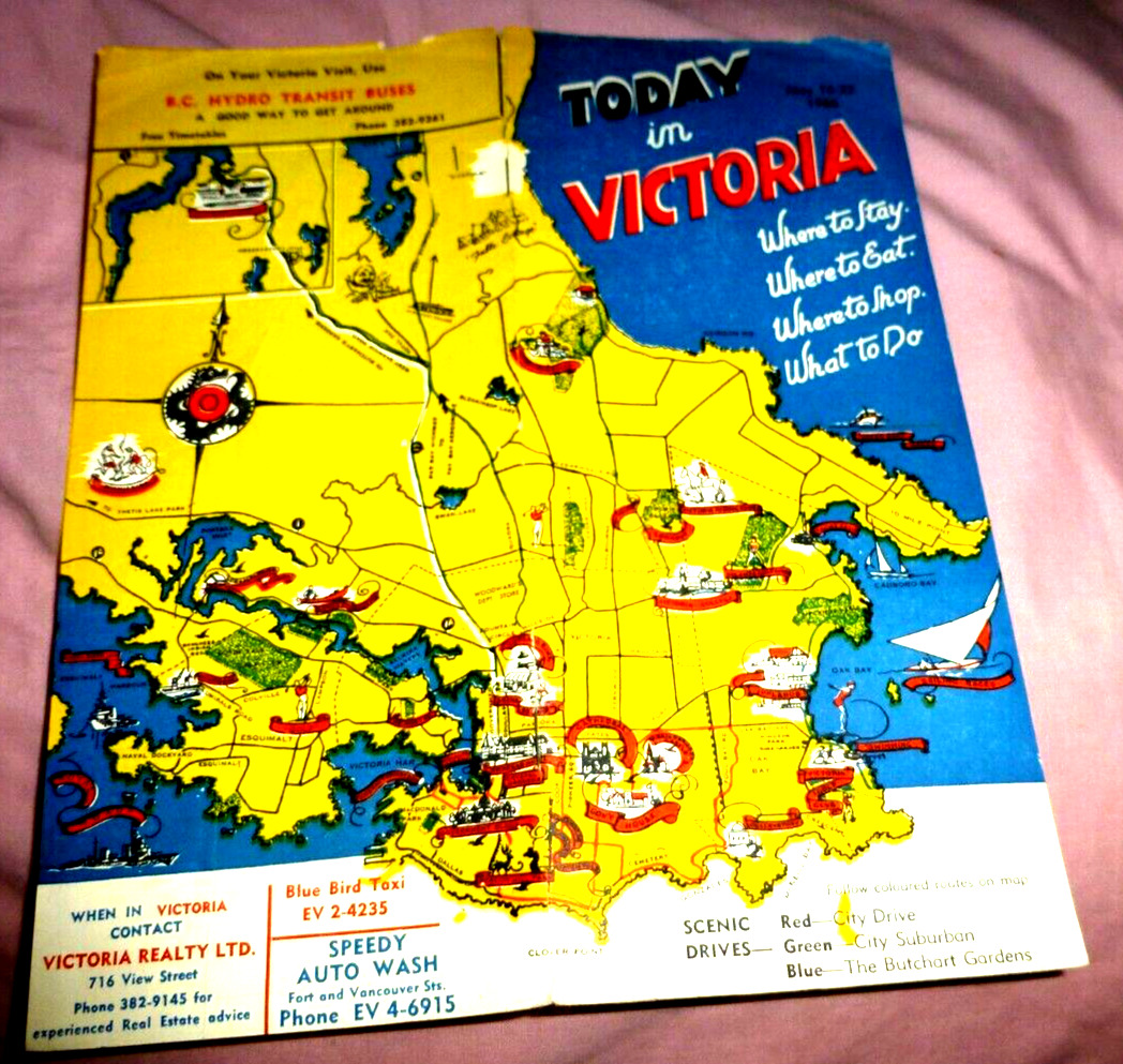VINTAGE ILLUSTRATED MAP PAMPHLET VICTORIA CANADA 1966