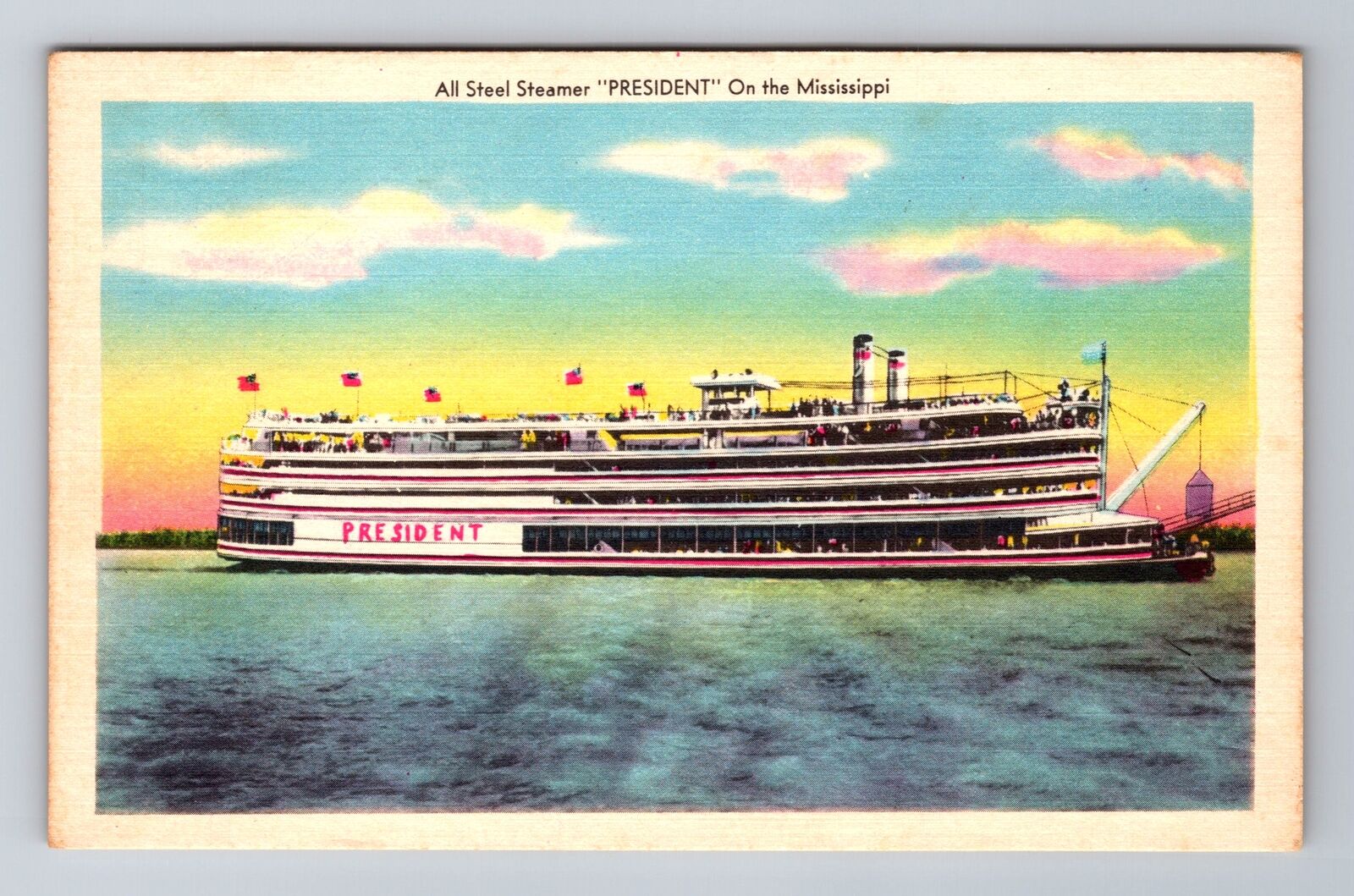 All Steel Steamer President, Ship, Transportation, Antique, Vintage Postcard
