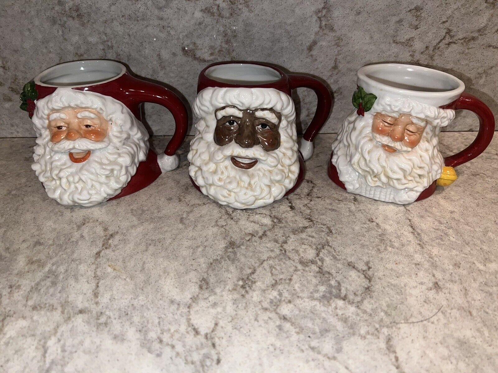 3 Vtg Possible Dreams 3D Mug Christmas Ceramic White & Black African Santa Claus