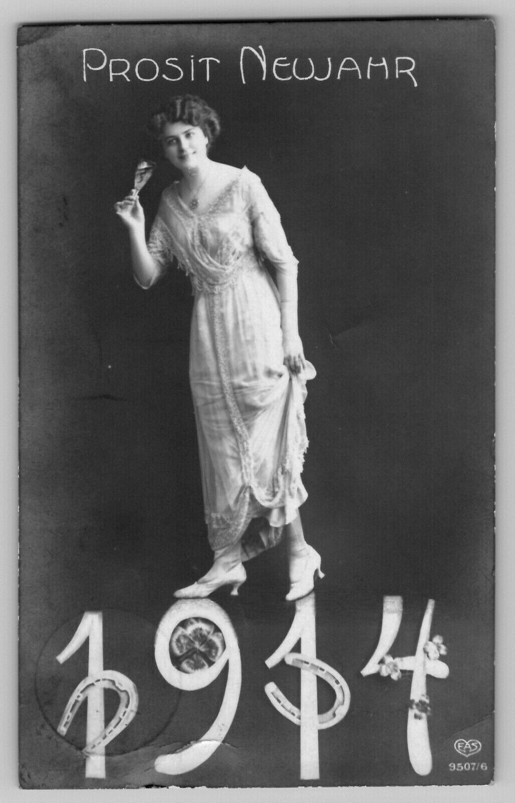1914 RPPC Postcard Prosit Newahr Pretty Lady New Year EAS from Emmerich Germany