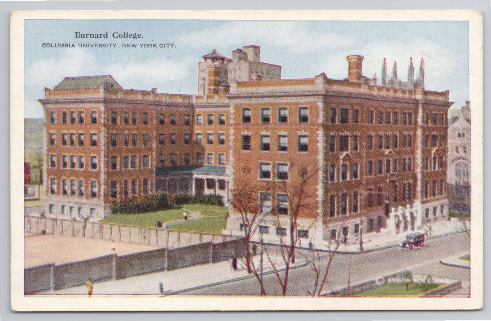 Postcard Columbia University Barnard College New York Old Car