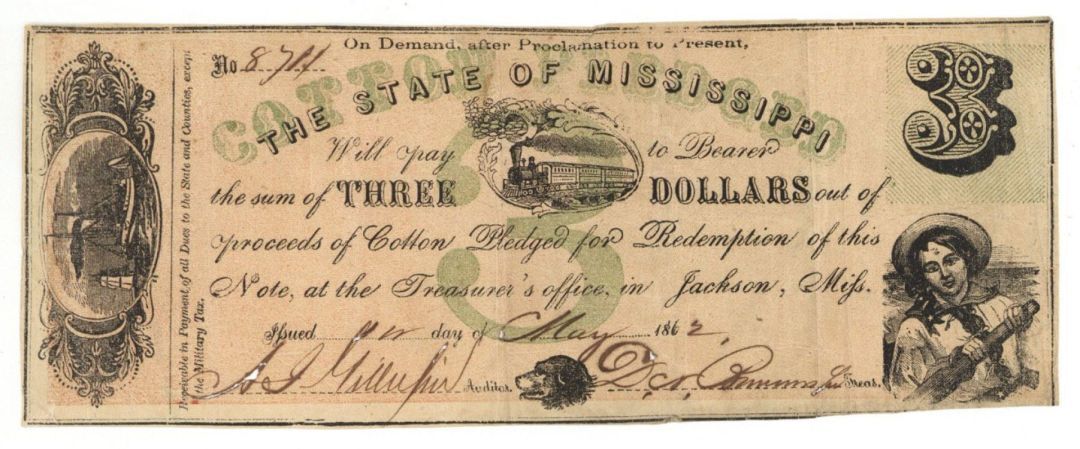 State of Mississippi $3 - Obsolete Notes - Paper Money - US - Obsolete