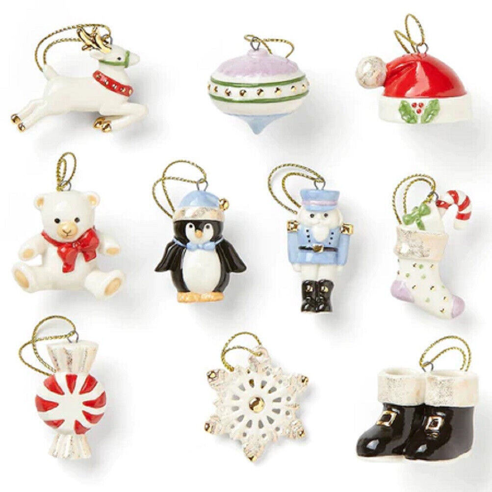 Lenox China Christmas Memories Mini Ornaments - 10 Piece Set - N/O