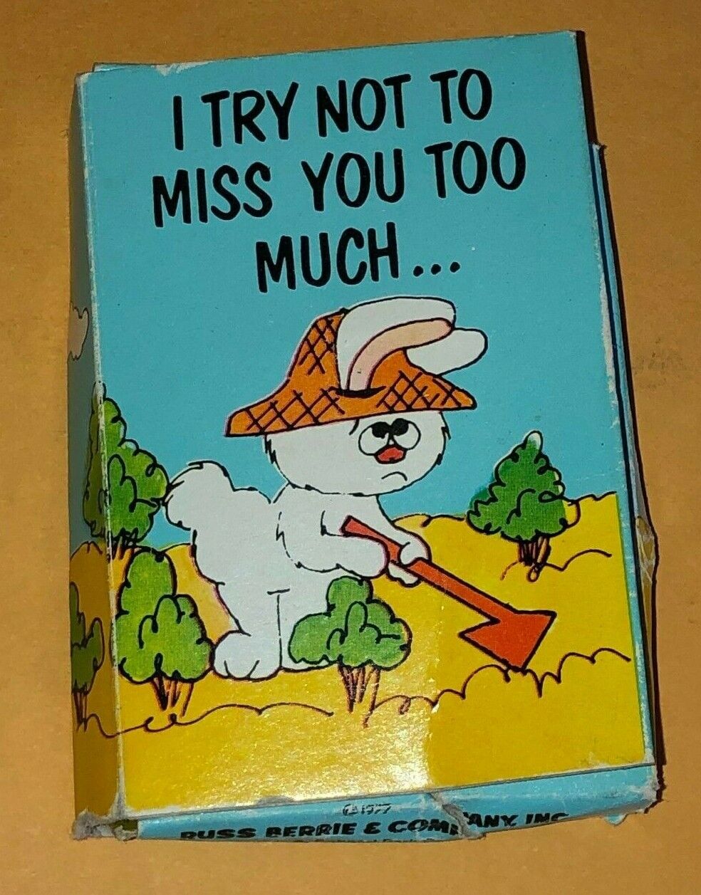 Vintage 1977 Russ Berrie & Company Bunny Rabbit Miss You Box Card Figure