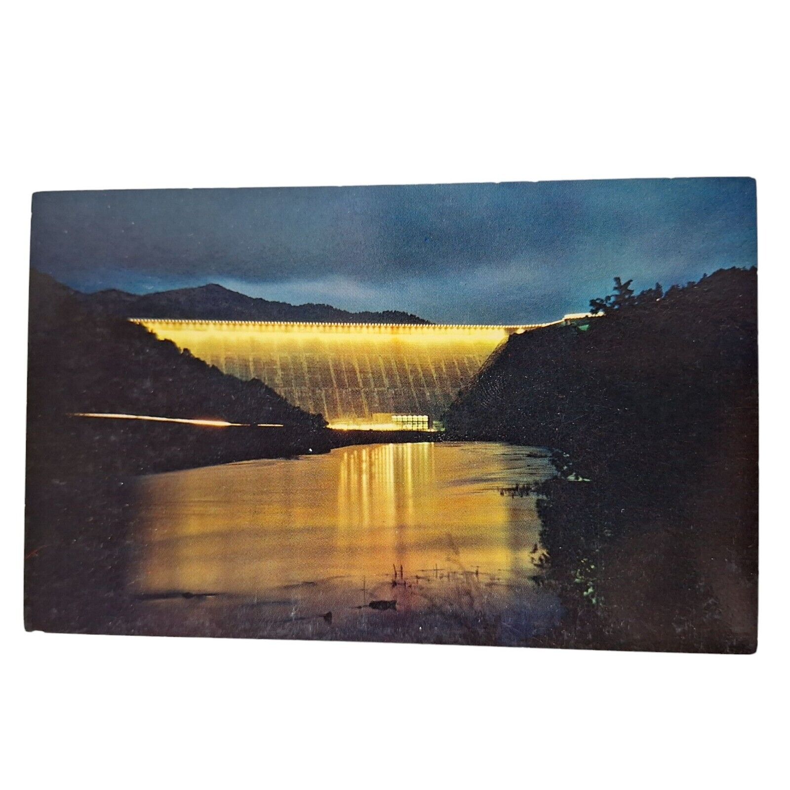 Postcard Fontana Dam At Night Western North Carolina Chrome Unposted