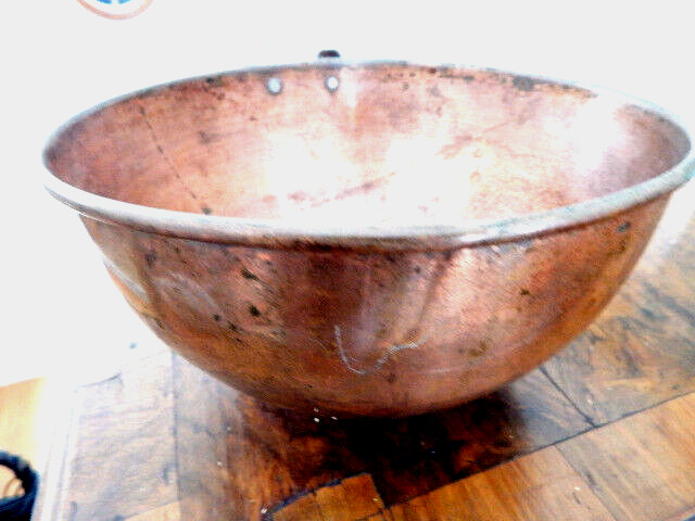 Antique/Vintage Lightweight Copper Bowl with a riveted hook for hanging.