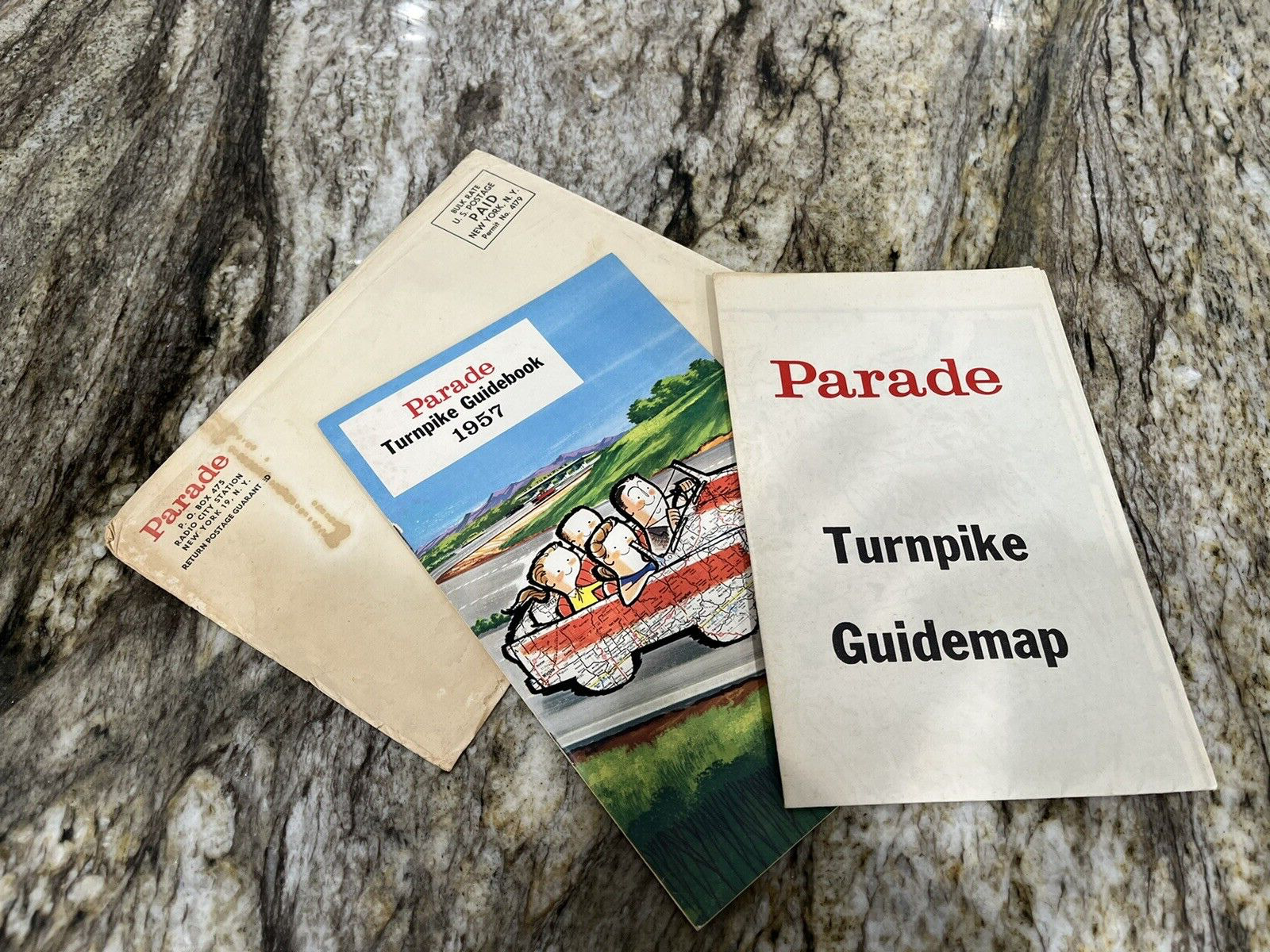 1957 PARADE MAGAZINE TURNPIKE GUIDEBOOK & GUIDEMAP IN ORIGINAL ENVELOPE