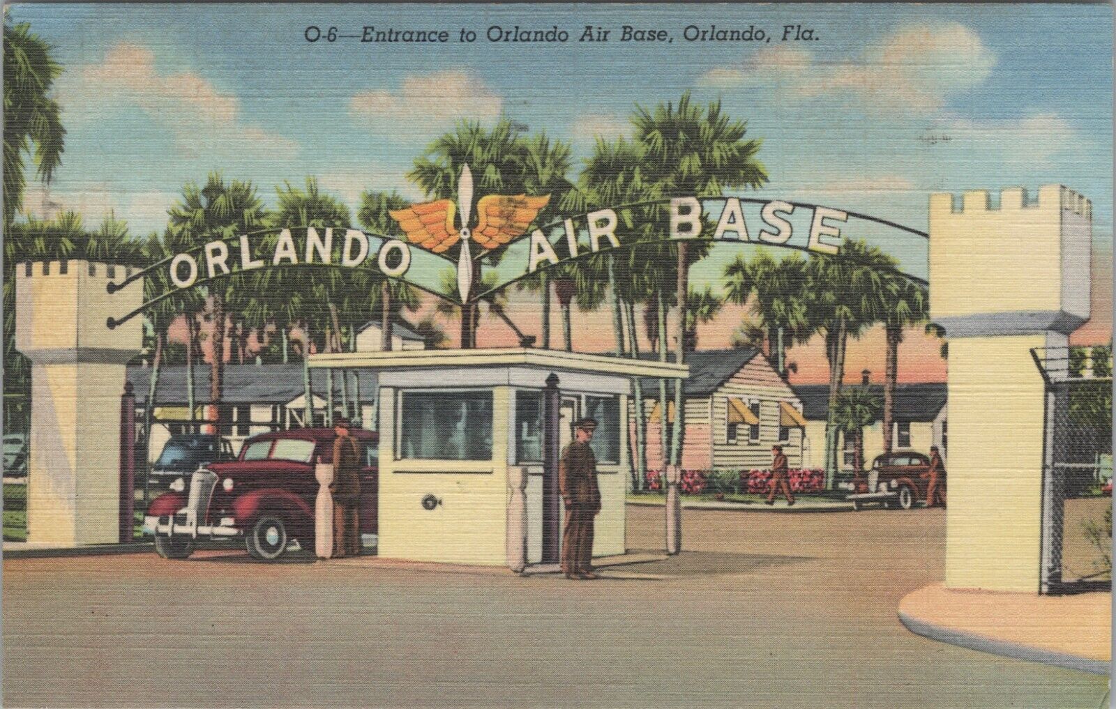 WWII Orlando Air Base Entrance FL Soldier Mail Florida Army linen postcard G815
