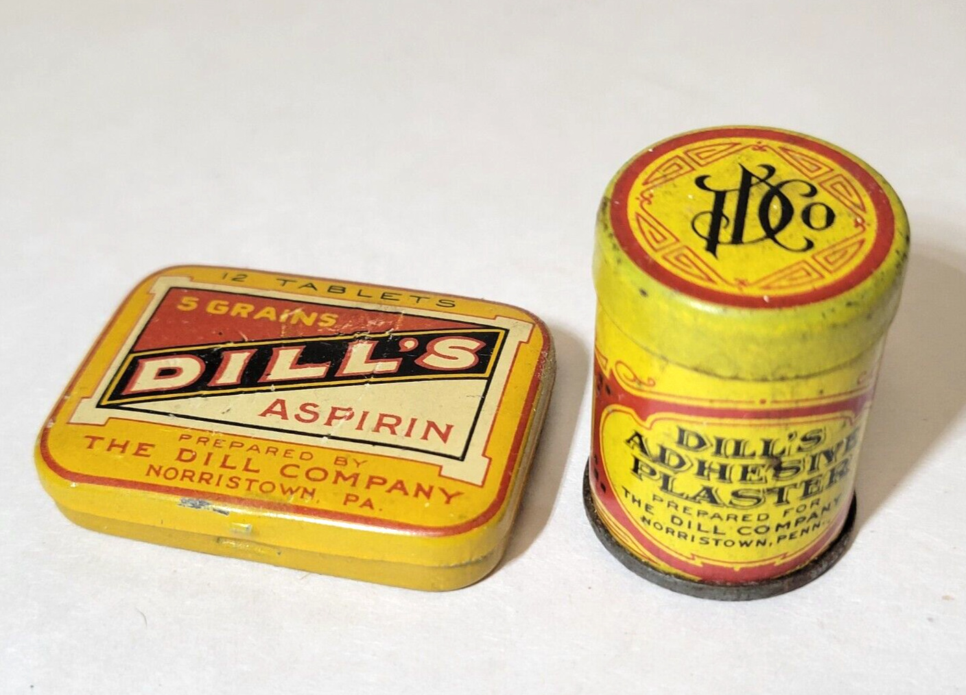 2 Vintage DILL\'S Medicine Tin FULL Norristown PA by Liberty Can Co. Lancaster