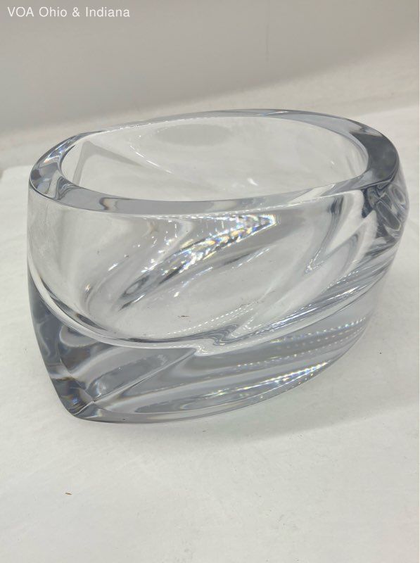 Nambe Spector Lead Crystal Clear Glass 6.8 Inch Pointed Oval Bowl Candy Dish