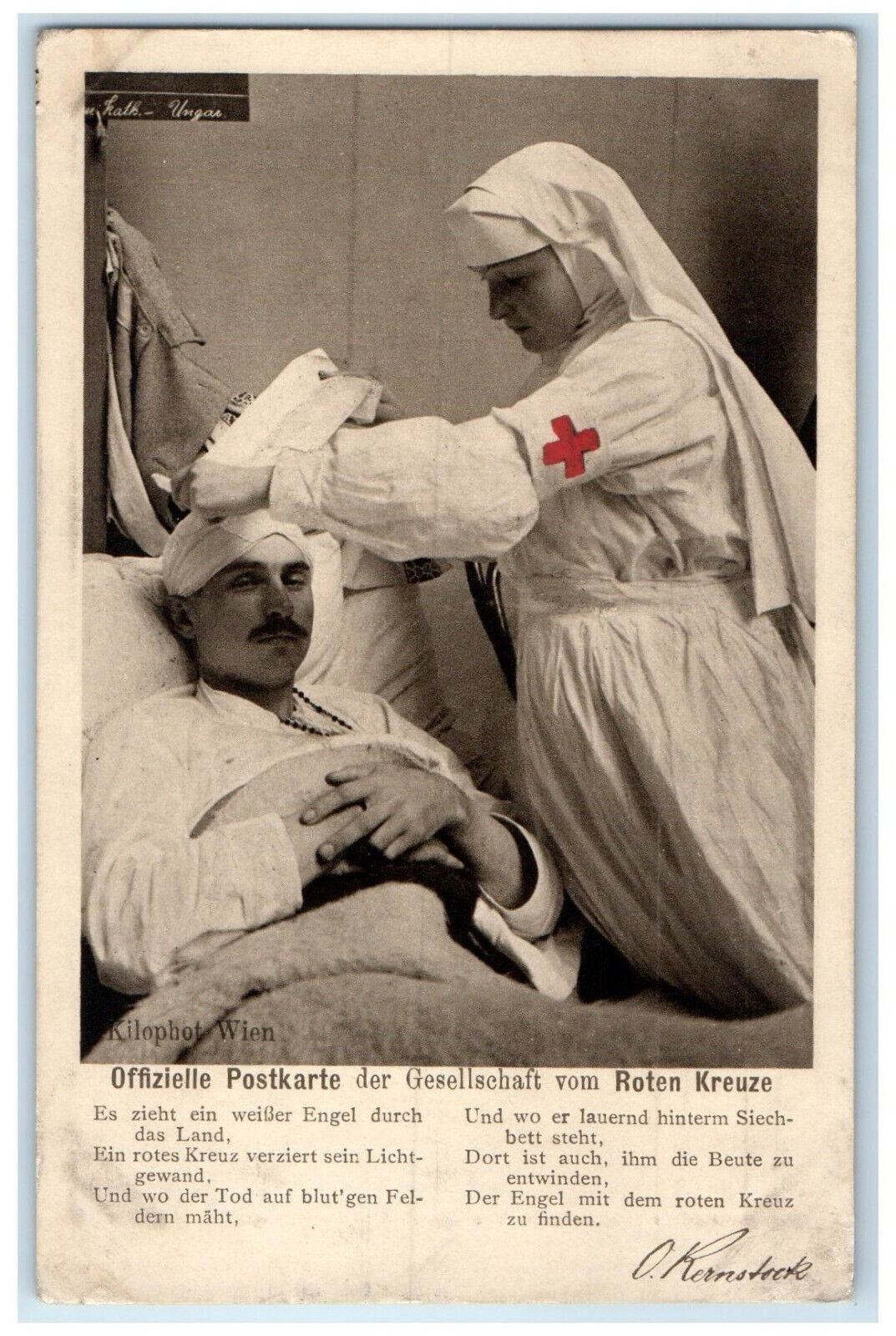 c1940's Sick Man in Bed Nurse Kilophot Vienna Austria Red Cross Society Postcard