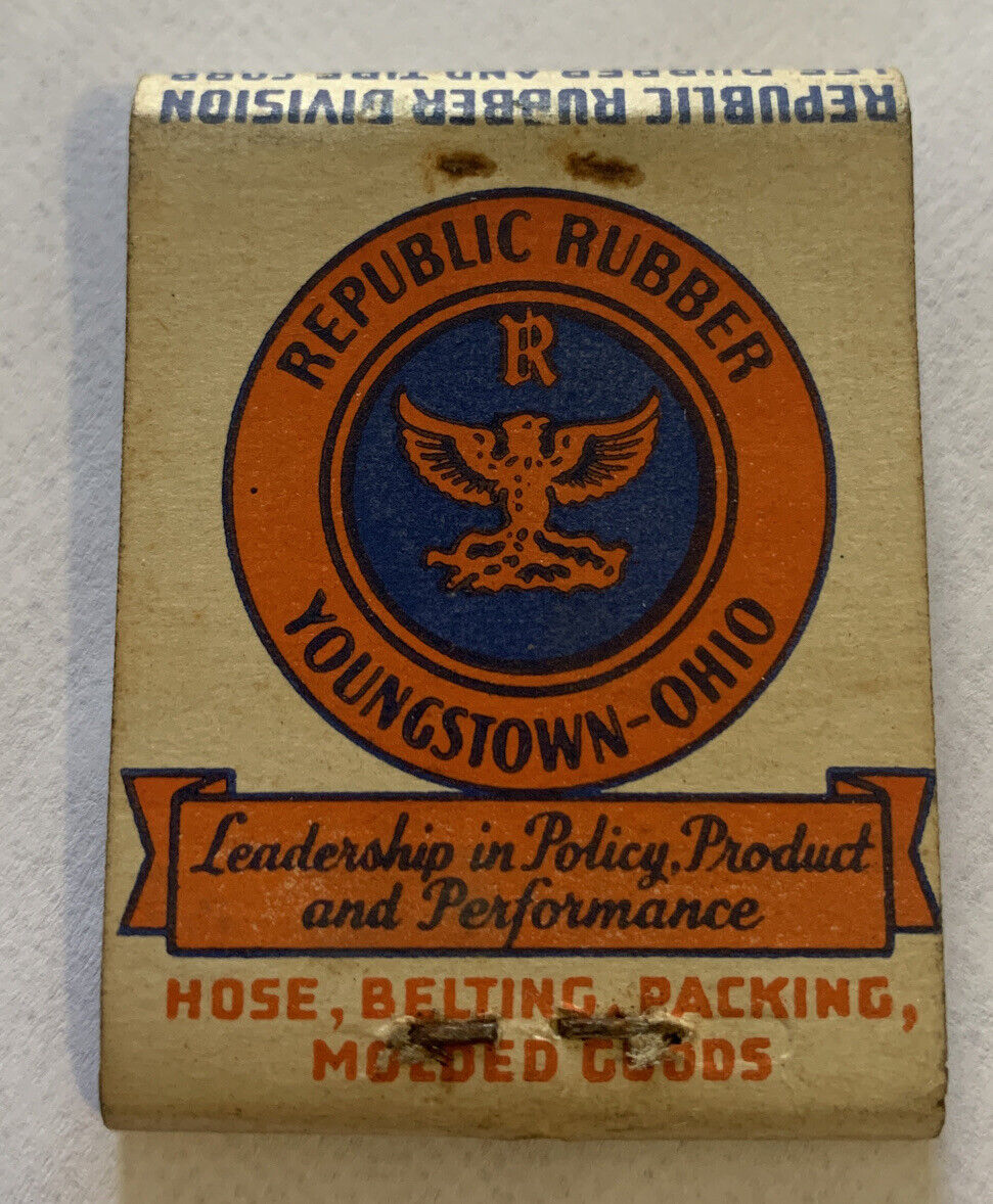 Vintage Republic Rubber in Youngstown, Ohio Ad Matchbook w/ Matches L0295