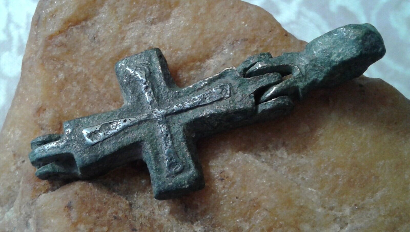 ANTIQUE LATE VIKING-AGE c.12-13th CENTURY RELIQUARY CROSS with SILVER ENGRAVING