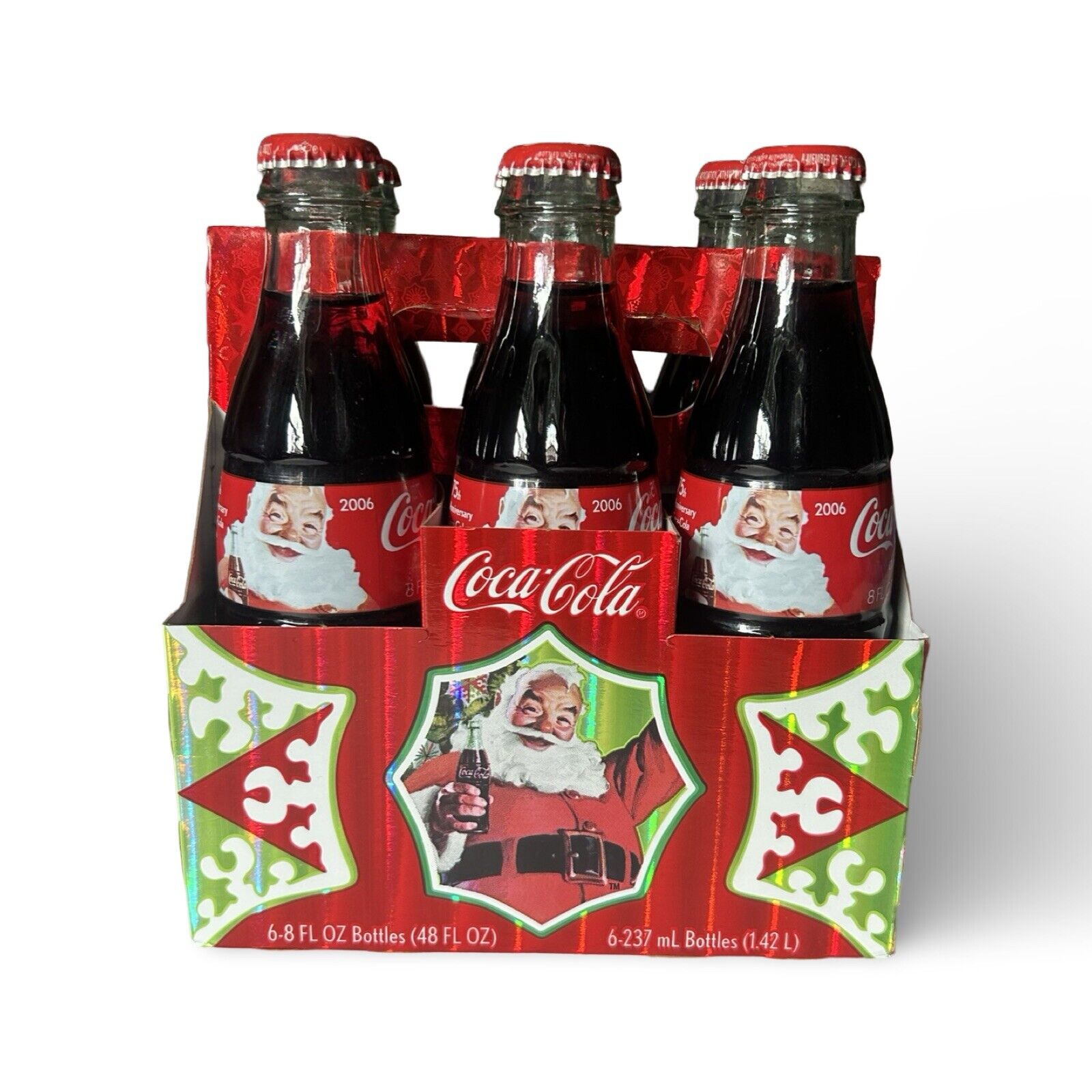 2006 Coca-Cola 75th Anniversary Santa Holiday six pack 8oz Full Unopened Bottles