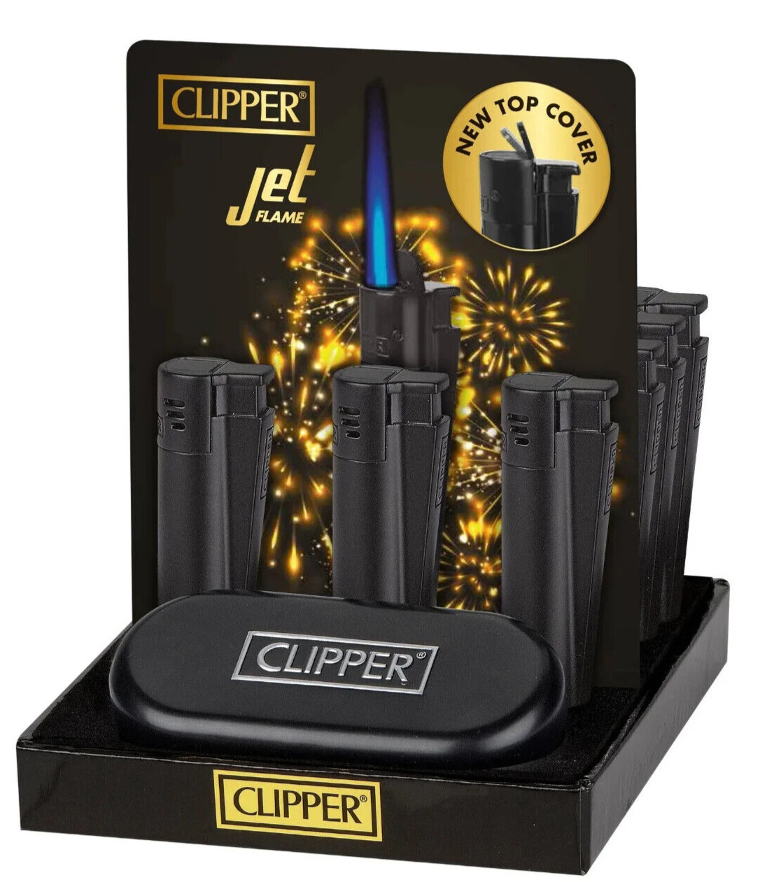 1 Clipper Classic Large Premium Metal Jet Flame Lighter, Matte Black, Metal Case